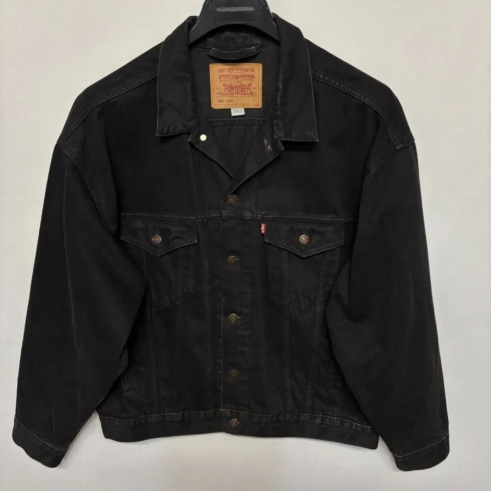 Vintage Levi's 70507 4159 Men Black Denim Trucker Jean Jacket Size Large C130 20